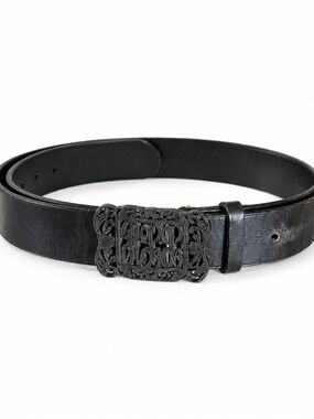 Lauren Ralph Lauren Black Leather Belt Filigree Buckle Size M